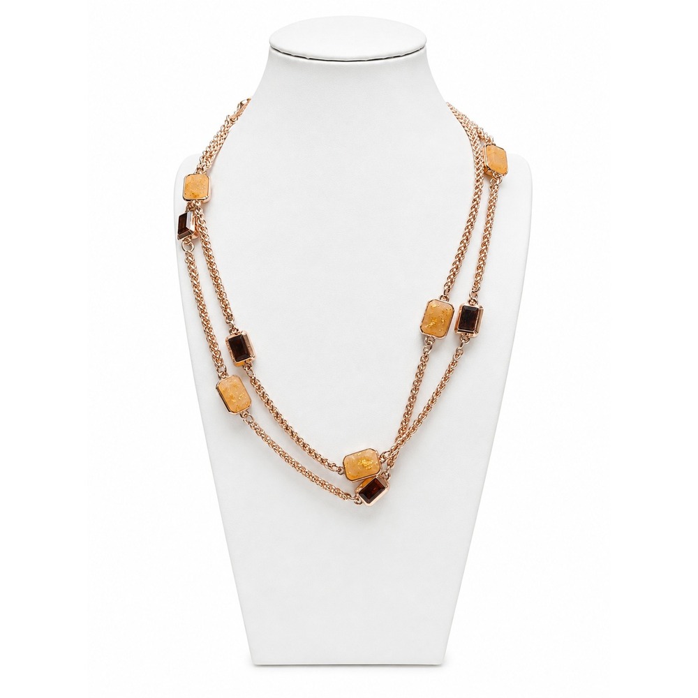 Vintage Charter Club Rose Gold Tone Long Station Necklace Amber New Old Stock